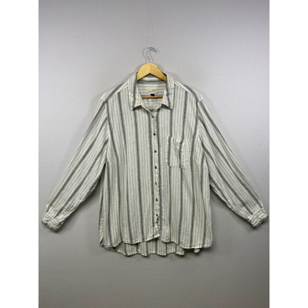 Universal Thread Coastal Boho Womens XXL White Gray Striped Linen Blend Shirt